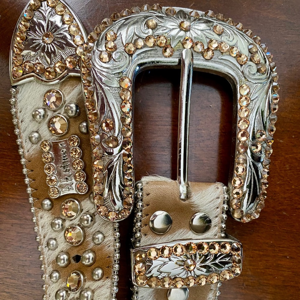 BB SIMON $595 Vintage Crystal Pony Hair Cowgirl Rocker Belt 38